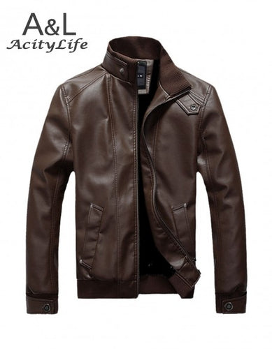 Men Winter Autumn Casual Stand Collar Leather Jacket