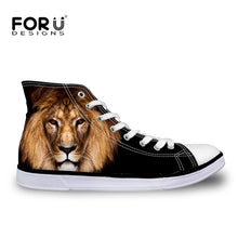 Men Black High Top Canvas Shoes,3D Animal Lion Printed Shoes