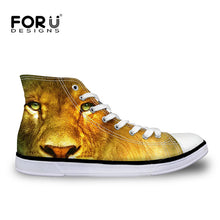 Men Black High Top Canvas Shoes,3D Animal Lion Printed Shoes