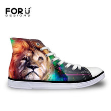 Men Black High Top Canvas Shoes,3D Animal Lion Printed Shoes