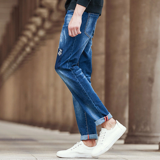 Men ripped high quality male jeans