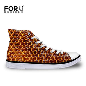 Men High-top Canvas Fashion Bee Print Lace-up Shoes