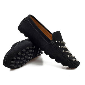 Men Fashion Split Leather Square Toe Loafers Shoes