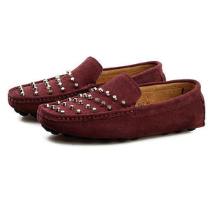 Men Fashion Split Leather Square Toe Loafers Shoes
