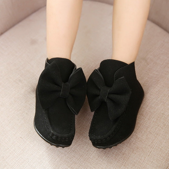 Girl Children Flat Solid Bow Boots