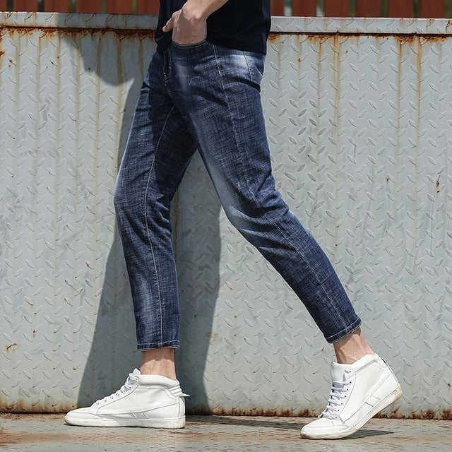 Men brand clothing slim fit fashion denim trousers