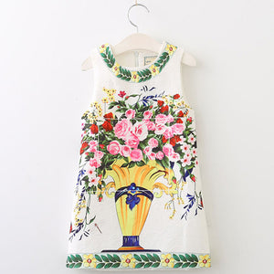 Girl Brand European Style Sleeveless Rose Florals Printing Dress