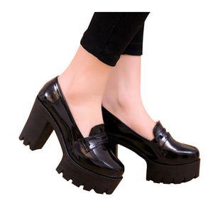 Women Fashion Sweet PU Leather Thick Heel Women Shoes