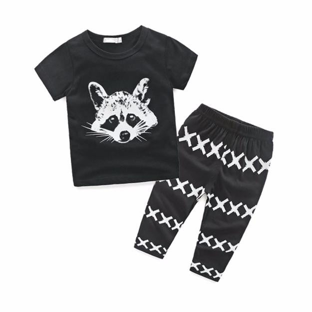 Boy Raccoon Pattern set  Outfits T-shirt Tops+Pants Clothes Set