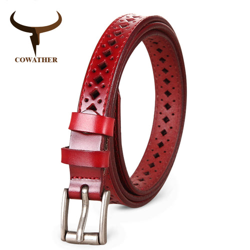 Women cow genuine leather pin buckle belts