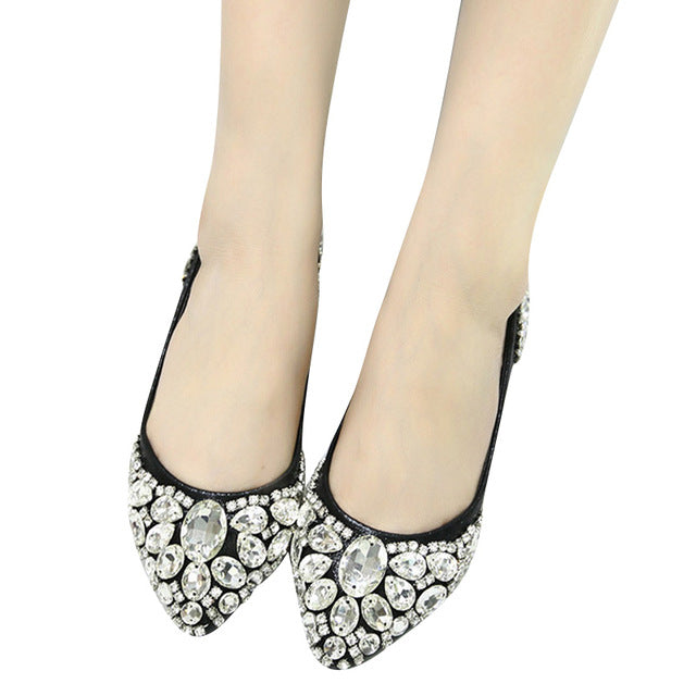 Casual Elegant Loafers Silver Crystal Ballet Flats Shoes
