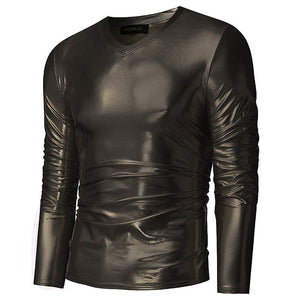 Men Gold Silver Halloween Fancy Party Shiny Slim Fit T-Shirts