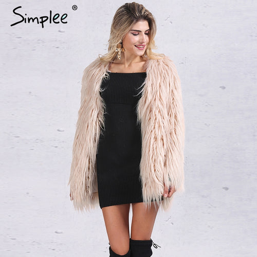 Women Elegant faux fur coat