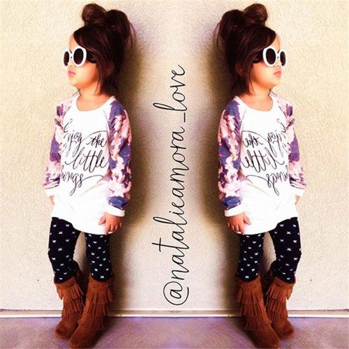 Girl Casual Wear Long Sleeve Letters Splicing Tops+Pants Outfits Clothes Suit