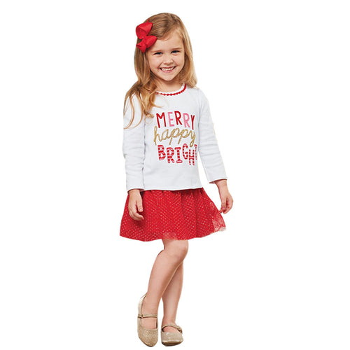 Girl Autumn Print Letter T shirt Tops Princess Red Mesh Skirt Dress