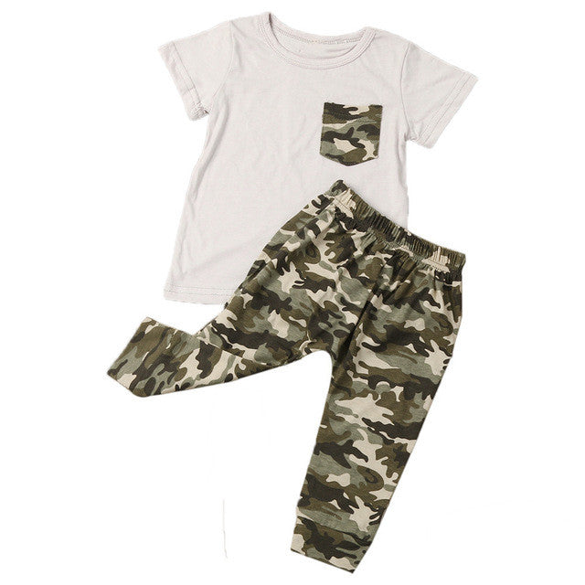 Boy T shirt Tops Camouflage Pants Outfits Clothes Set
