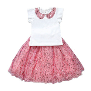 Girls T-Shirt Top +Sequin Tutu Skirt Clothes Set