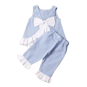 Girl Cute Bow Vest Tops + Shorts Pants Clothes puff Sleeves Outfits Set