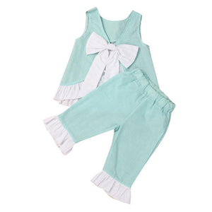 Girl Cute Bow Vest Tops + Shorts Pants Clothes puff Sleeves Outfits Set