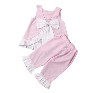 Girl Cute Bow Vest Tops + Shorts Pants Clothes puff Sleeves Outfits Set