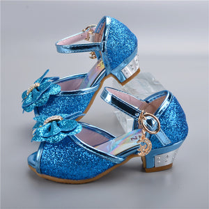 Girl Butterfly Glitter Peep-toe Low Heels Fille Sandal
