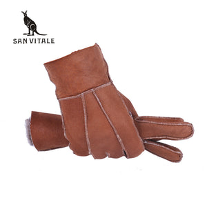 Men Fur Gloves Sheepskin Mittens Real Sheep Leather Gloves