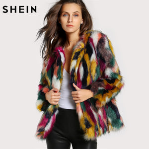Women Elegant Colorful Faux Fur Coats
