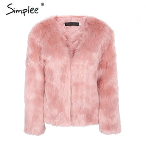 Women Pink Warm rabbit fur faux fur coat