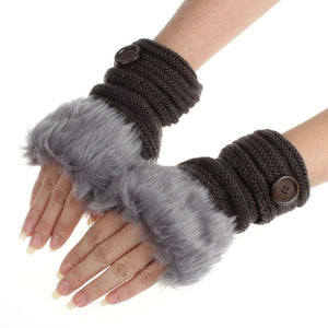 Women Warm Winter Faux Rabbit Fur Wrist Fingerless Gloves