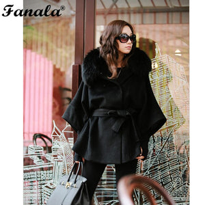 Women Luxury Double Breasted Batwing Cape Poncho Coat