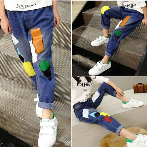 Boy & Girl Fashion Patchwork  Print Jeans