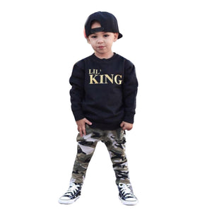 Boy Letter T shirt Tops+Camouflage Pants Outfits Clothes Set