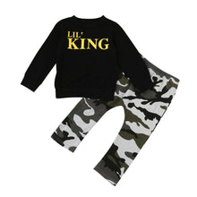 Boy Letter T shirt Tops+Camouflage Pants Outfits Clothes Set