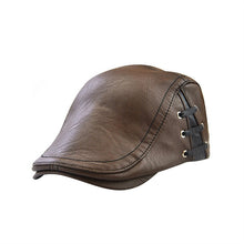 Men Flat Vintage PU Leather Newsboy Cap