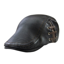 Men Flat Vintage PU Leather Newsboy Cap