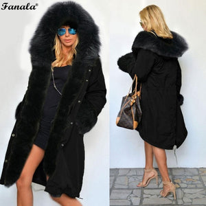 Women 2018 Fashion Faux Fur Lining Hooded Long Coat
