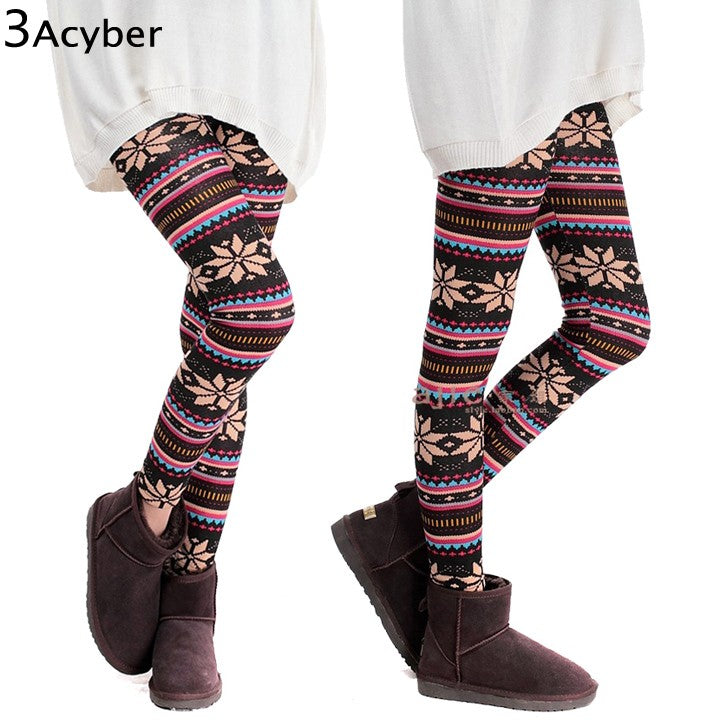 Women Winter Colorful Print Thick Cotton Blends Fitness Skinny Leggings