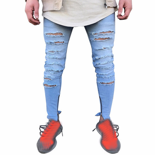 Men Stretchy Ripped Skinny Biker Jeans