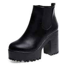 Women Square Heel Platforms Leather Boots
