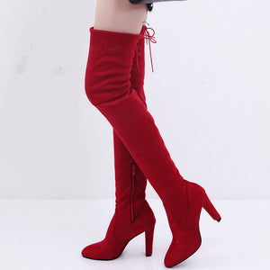 Women Stretch Faux Slim High The Knee Boots