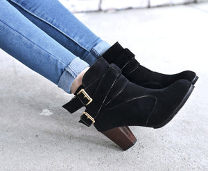 Women Belt Buckle Ladies Faux Ankle Boots
