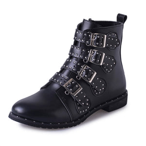 Women Buckle Fashion Martin Leather Ankle Booties Shoes