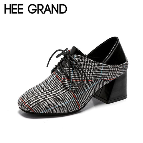 Women Heels with Checkered Vamp Retro Shoes