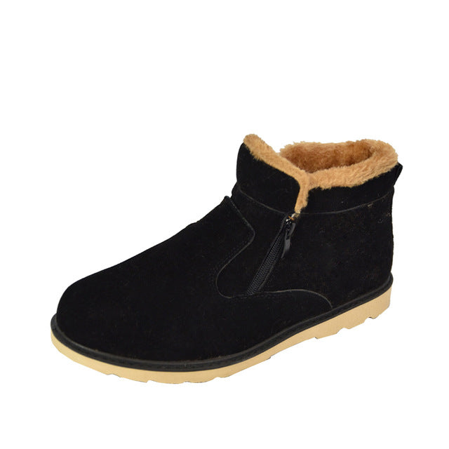 Men PU Leather Thick Plush Warm Snow Boots