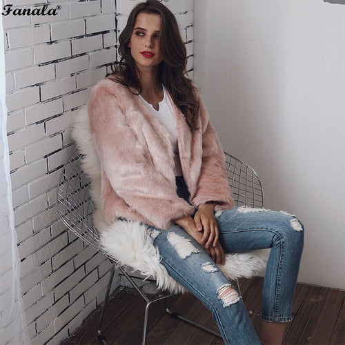 Women Elegant Faux Fur Coat Fluffy Open Front Jacket