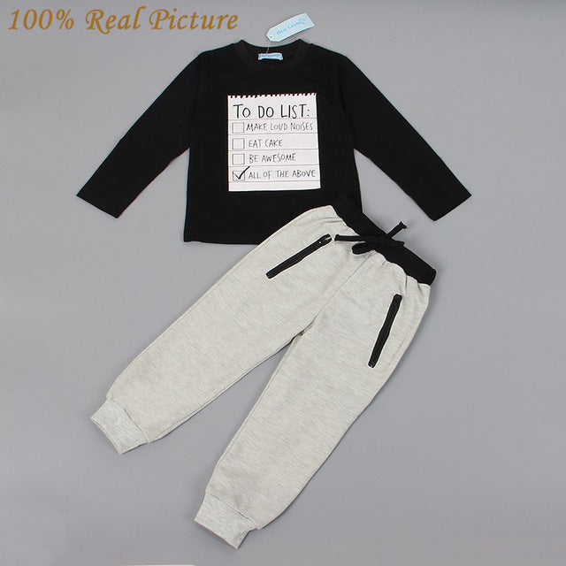 Boy clothes Spring Dark Grey Long Sleeve t-shirt + casual long pants