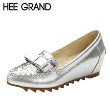 Woman Silver Glitter Creeper Loafers Platform Shoes