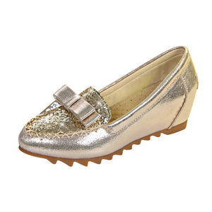 Woman Silver Glitter Creeper Loafers Platform Shoes
