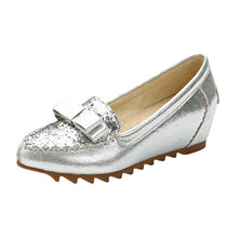 Woman Silver Glitter Creeper Loafers Platform Shoes