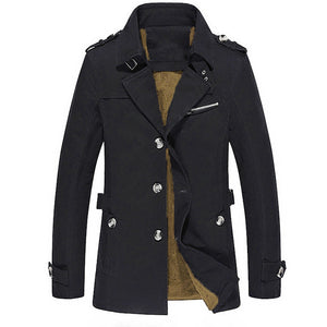 Men Jacket Winter Thick Velvet Trench Single Breasted Lapel Coat
